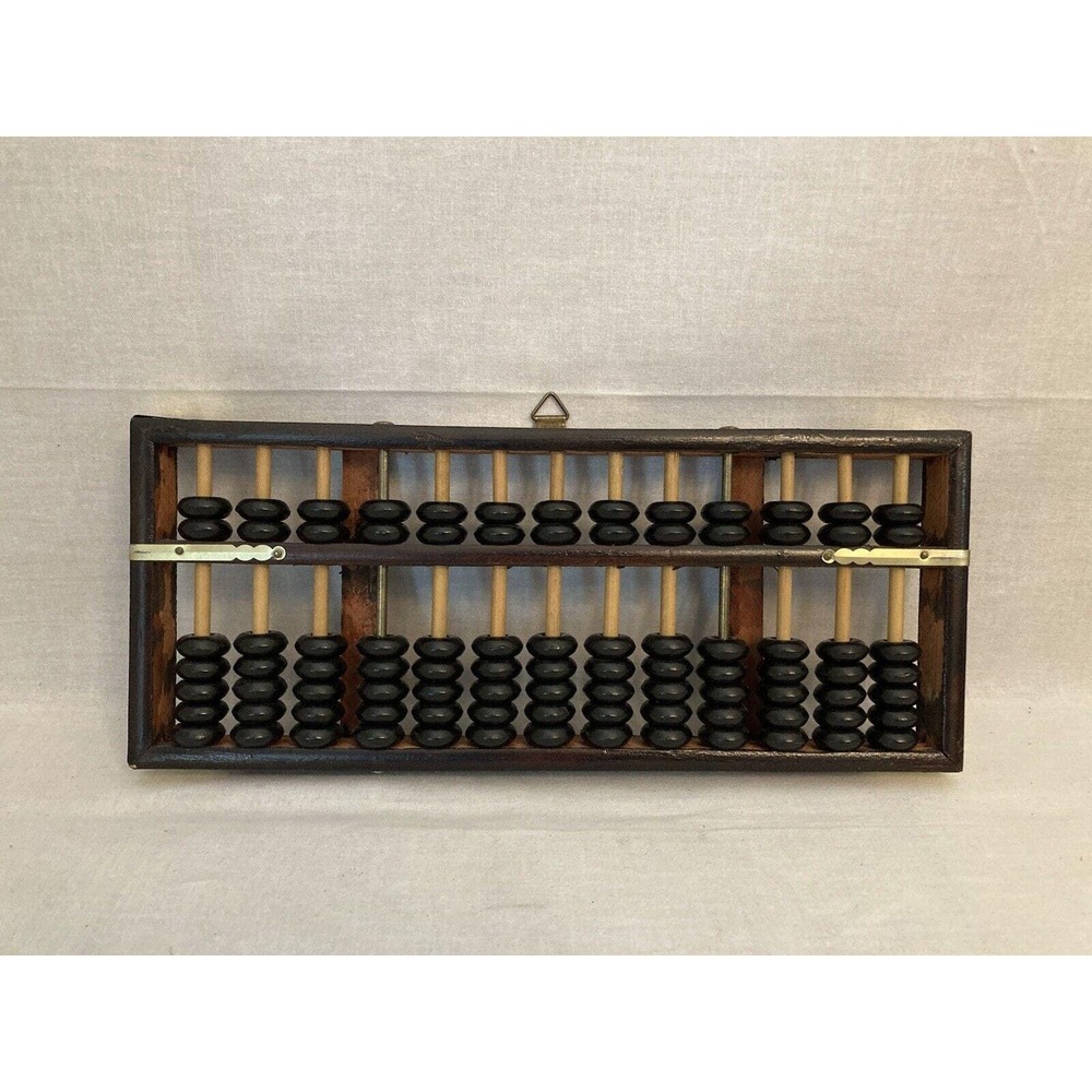 Vintage Chinese Abacus Lacquered Wood Brass 13 Rows 91 Beads